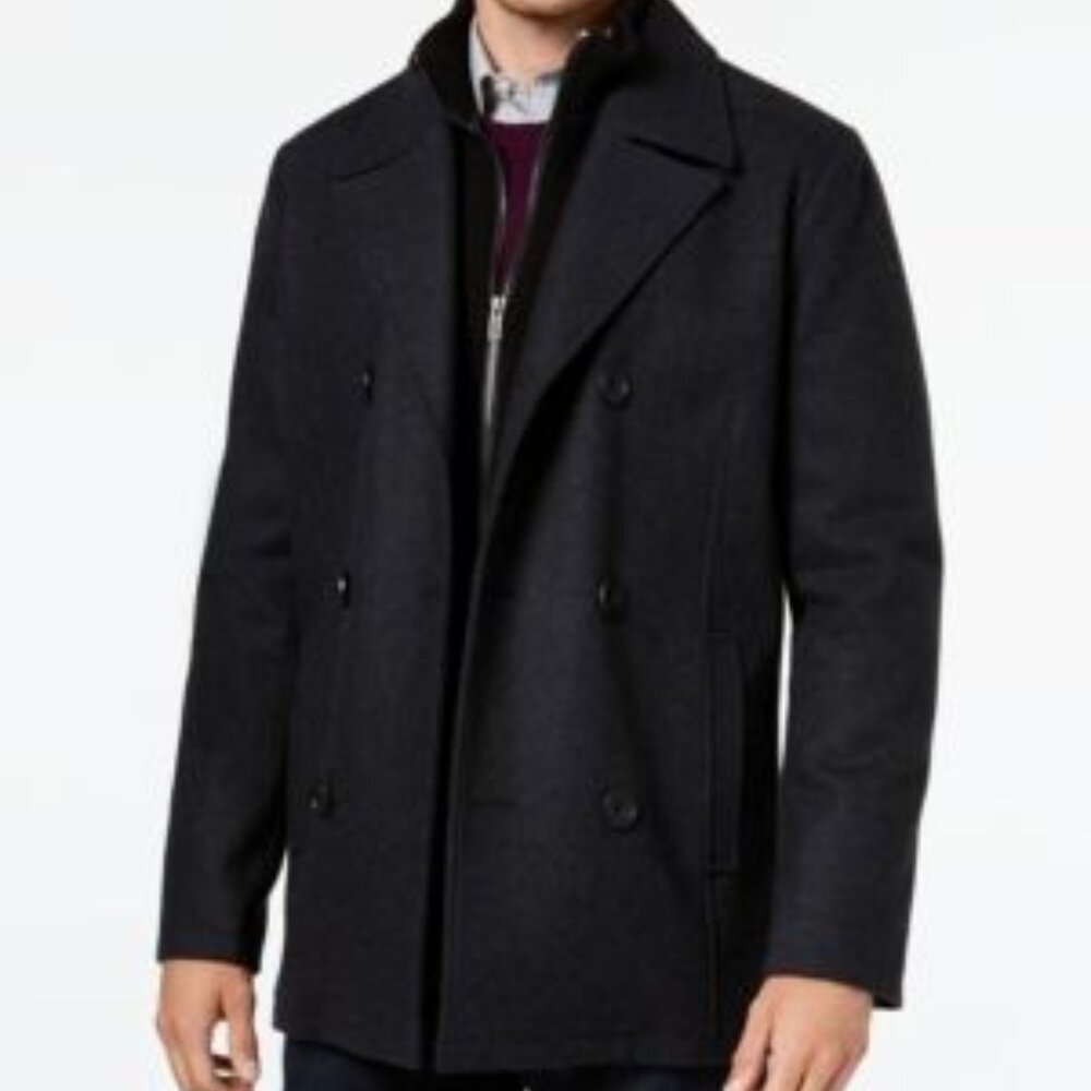 Kenneth Cole Men's Double Breasted Wool Blend Peacoat Gray Size X-Large NWT